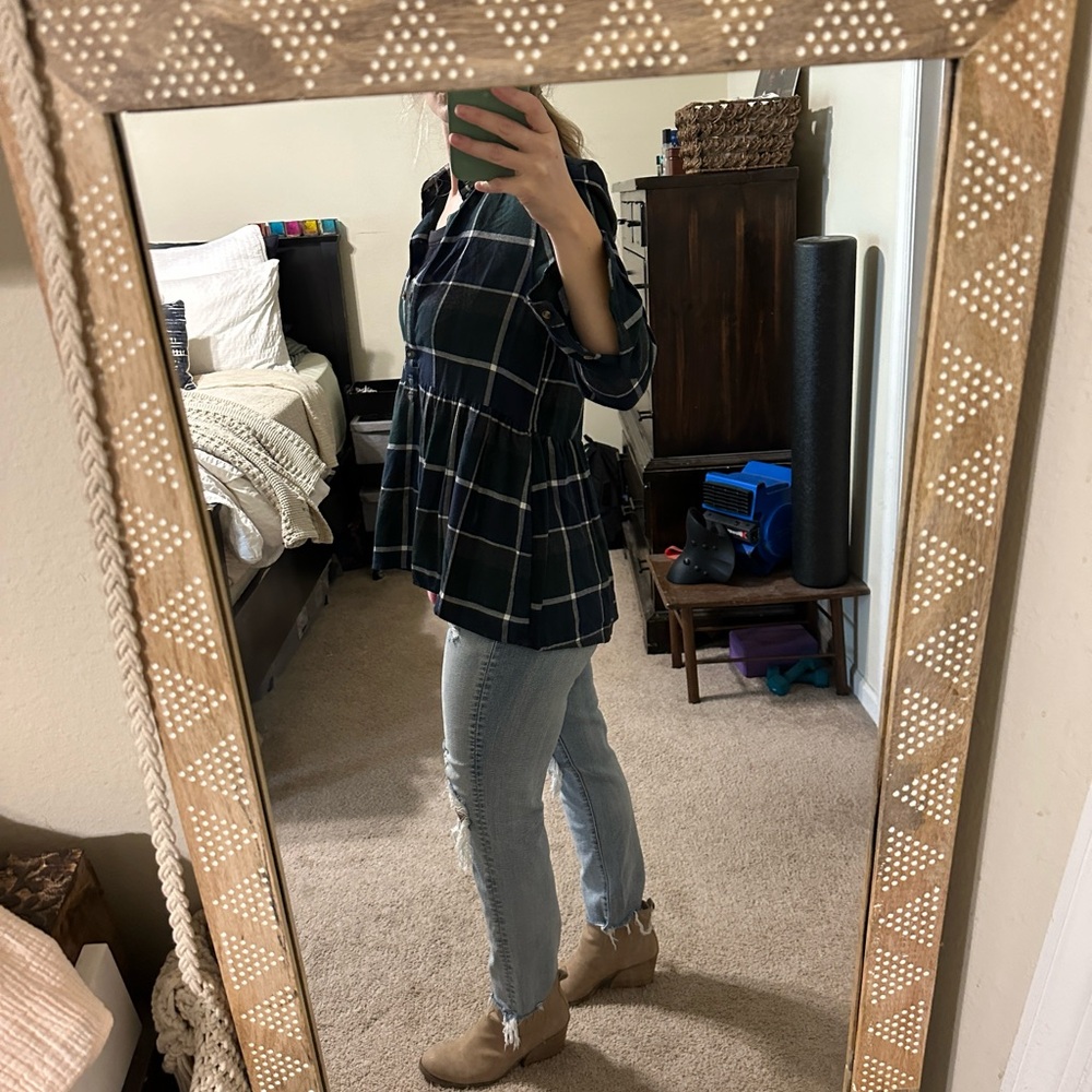 American Eagle Plaid Flannel Babydoll Peplum Top, Size M, NWOT - Picture 3 of 5